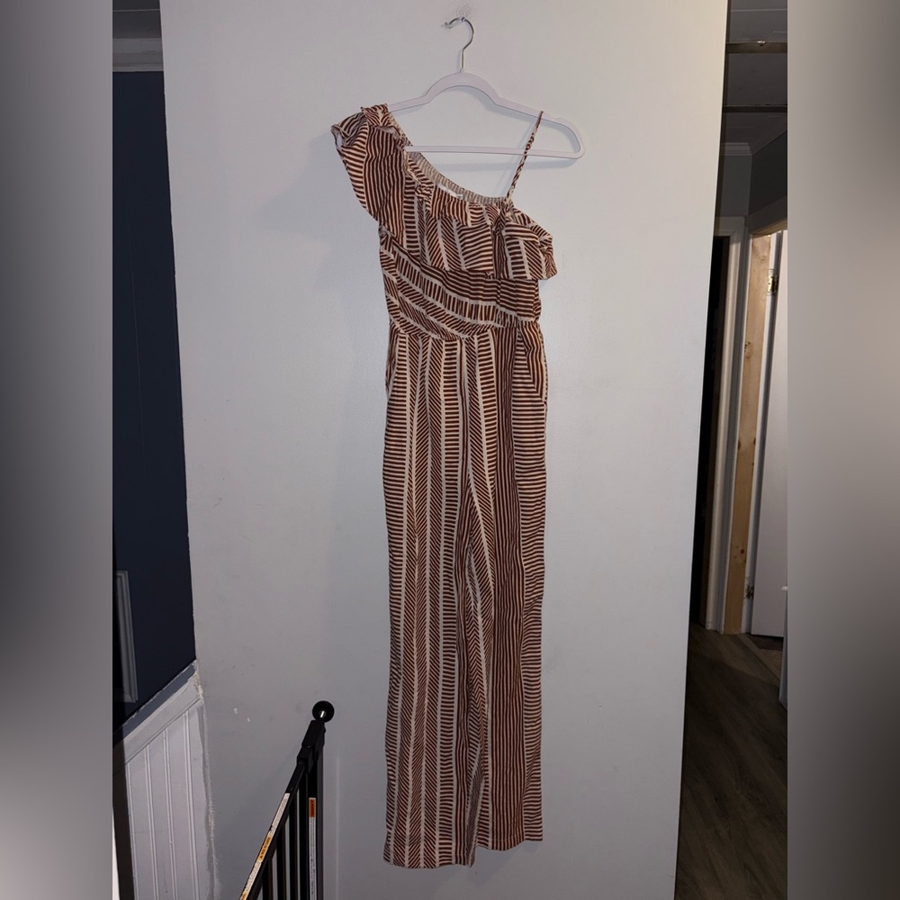 Lush - Brown Ruffle Printed Jumpsuit